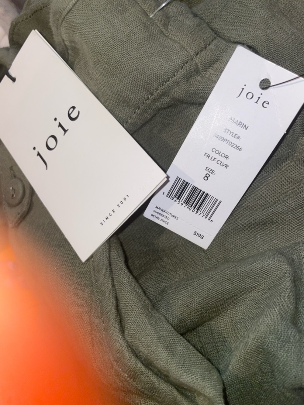 JOIE MARIN wide leg crop Cotton Pants In Green NWT SIZE 8 - Picture 4 of 4